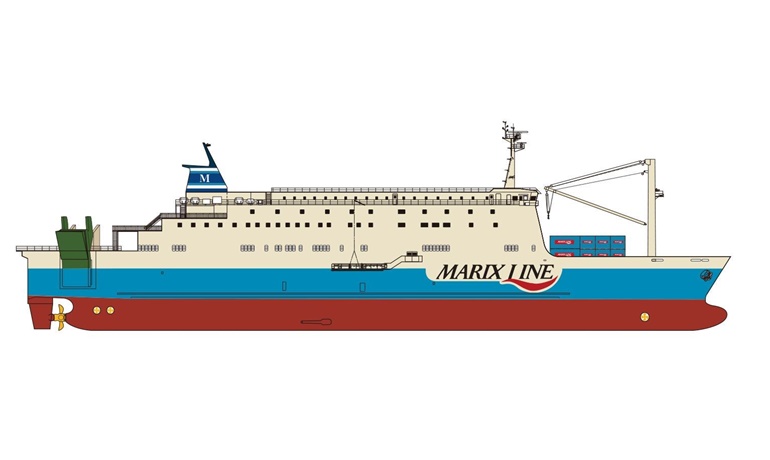 Marix Line's newbuild will boast three freight decks that are accessed via starboard and portside quarter ramps. © Marix Line Marix Line's newbuild will boast three freight decks that are accessed via starboard and portside quarter ramps. © Marix Line