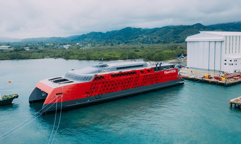 The 109m long Fjord FSTR. was launched on 7 February. © Austal