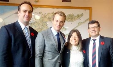 From left to right: Mark Gerretsen (MP for Kingston and the Islands), Leo Postma, (Sales Manager, Damen Shipyards Gorinchem), Sophie Kiwala (Member of Provincial Parliament) and Mike Bossio (MP of Hastings-Lennox and Addington) © Damen