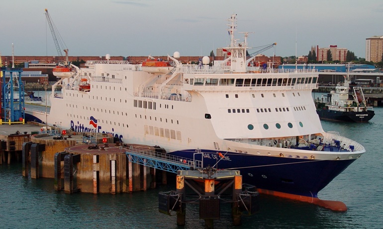 Brittany Ferries vessel BAIE DE SEINE loading for Spain at Portsmouth International Ferry Port. Photo © Russell Plummer
