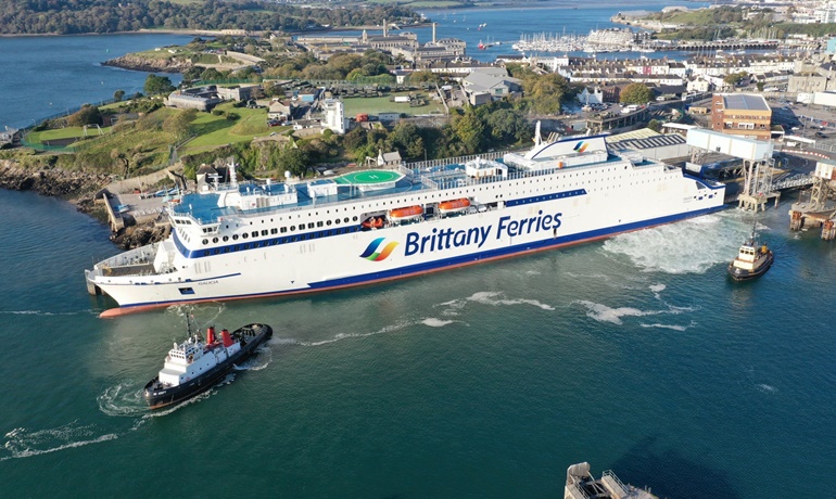 GALICIA undertaking berthing trials in Plymouth, a port from which she will normally not operate. © Brittany Ferries GALICIA undertaking berthing trials in Plymouth, a port from which she will normally not operate. © Brittany Ferries