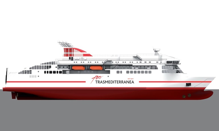 VILLA DE TEROR in the centenary Trasmediterránea livery - a new livery has meanwhile been adotped © Factorías Vulcano VILLA DE TEROR in the centenary Trasmediterránea livery - a new livery has meanwhile been adotped © Factorías Vulcano