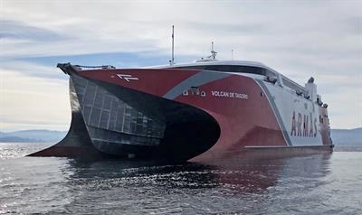The brand-new VOLCAN DE TAGORO will not join the Trasmediterránea fleet for the time being © Craig Clifford