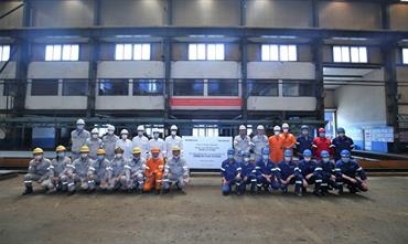 The first steel cutting for Wallenius SOL's second 5,800-lanemetre LNG-powered short-sea ro-ro started on 8 June. © CIMC Raffles The first steel cutting for Wallenius SOL's second 5,800-lanemetre LNG-powered short-sea ro-ro started on 8 June. © CIMC Raffles