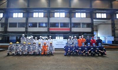 The first steel cutting for Wallenius SOL's second 5,800-lanemetre LNG-powered short-sea ro-ro started on 8 June. © CIMC Raffles