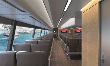 The single deck for 150 passengers with ample space to store luggage in the overhead luggage bins which supplement designated luggage areas. ©  Attica Group