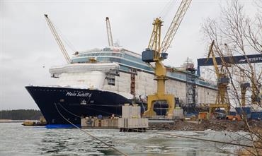 MEIN SCHIFF 6 has been shifted to the outfitting quay of Meyer Turku - © TUI Cruises MEIN SCHIFF 6 has been shifted to the outfitting quay of Meyer Turku - © TUI Cruises