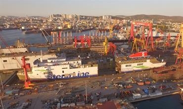 The lengthened STENA LAGAN (pictured) and STENA MERSEY will be introduced between Nynäshamn and Ventspils next year. © Sedef Shipbuilding