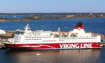 MARIELLA is the last of Viking Line’s ro-pax cruise ferries to leave its layup berth and re-enter passenger service. © Kenny Leong