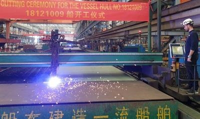 Steel cutting of DFDS's first Baltic Class ro-pax © DFDS