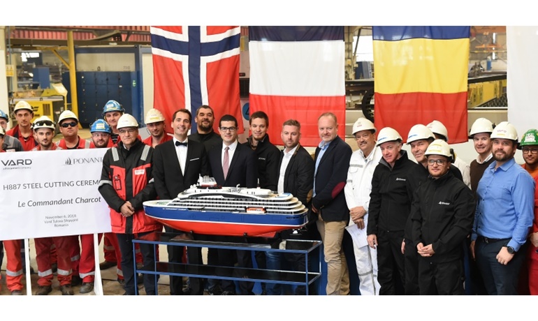 First steel cut for Ponant's LE COMMANDANT CHARCOT at VARD Tulcea © Ponant
