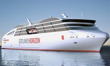 GOTLAND HORIZON, developed by Rederi AB Gotland, Destination Gotland and Gotland Tech Development. If realized, it will be Sweden's first large-scale hydrogen-powered vessel for both passengers and freight GOTLAND HORIZON, developed by Rederi AB Gotland, Destination Gotland and Gotland Tech Development. If realized, it will be Sweden's first large-scale hydrogen-powered vessel for both passengers and freight