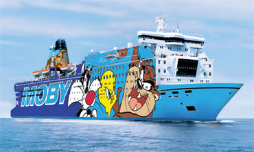MOBY DADA will emerge from her overhaul in Genoa with a Looney Tunes livery -  © Moby Lines