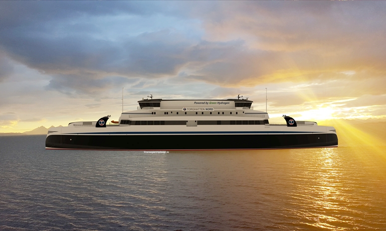 The two hydrogen-powered vessels will operate on Norway’s longest ferry route. © Nowegian Ship Design