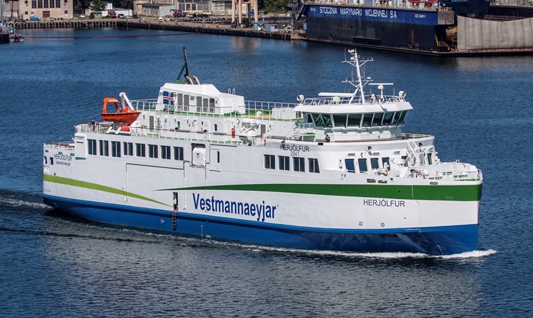 HERJÓLFUR was initially designed as a hybrid, but completed as a full-electric ferry © Peter Starenczak