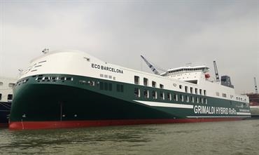 Grimaldi Group took delivery of its second of 12 GG5G Class mega ro-ros. © Grimaldi Lines Grimaldi Group took delivery of its second of 12 GG5G Class mega ro-ros. © Grimaldi Lines