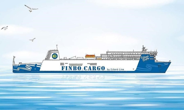FINBO CARGO will likely by drydocked at Turku Repair Yard prior to be introduced for Eckerö Line this June © Eckerö Line