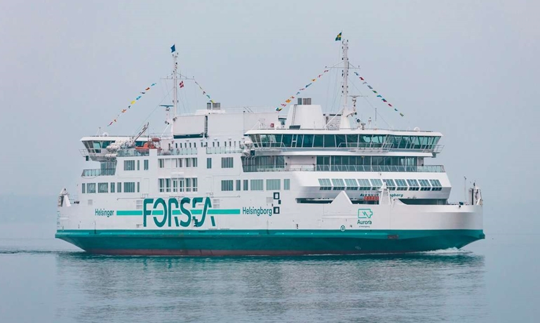 The green AURORA AF HELSINGBORG showing off the new ForSea brand name © ForSea
