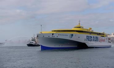 BAJAMAR EXPRESS being greeted upon its arrival in Las Palmas de Gran Canaria on 30 July. © Fred. Olsen Epress BAJAMAR EXPRESS being greeted upon its arrival in Las Palmas de Gran Canaria on 30 July. © Fred. Olsen Epress