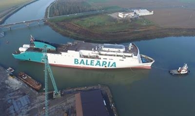 MARIE CURIE being floated out at the Visentini yard in Donada © Baleària