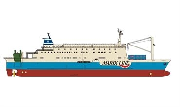 Marix Line's newbuild will boast three freight decks that are accessed via starboard and portside quarter ramps. © Marix Line