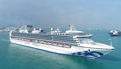 SAPPHIRE PRINCESS seen fresh from overhaul with the Princess Cruises logo on her bow © Princess Cruises