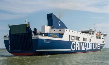 The Visentini Class VENEZIA will operate the new dedicated Salerno-Cagliari ro-pax service. © Frank Lose