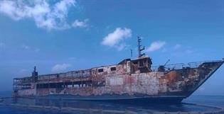 The burnt-out wreck of JUNE ASTER © The Philippine Coast Guard The burnt-out wreck of JUNE ASTER © The Philippine Coast Guard
