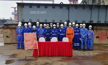 Keel laying with the obligatory coin ceremony. © DFDS