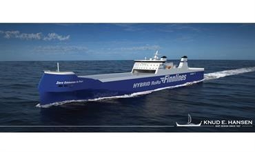 The GG5Gs for Finnlines have four rather than five cargo decks as the weather deck will be primarily used for container and portable tank stowage purposes. © Knud E. Hansen