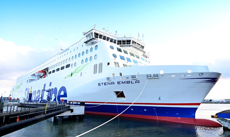 The high demand for driver-accompanied freight movements between Ireland and the continent has led to the temporary introduction of STENA EMBLA on Rosslare-Cherbourg. © Stena Line The high demand for driver-accompanied freight movements between Ireland and the continent has led to the temporary introduction of STENA EMBLA on Rosslare-Cherbourg. © Stena Line