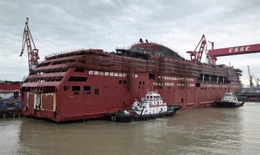 BADJI MOHTAR III seen being shifted to the outfitting quay following her 5 April floating out. © GSI BADJI MOHTAR III seen being shifted to the outfitting quay following her 5 April floating out. © GSI