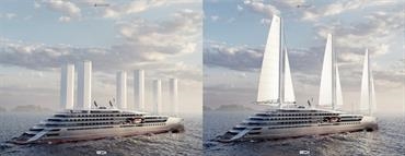 Ponant Swap2Zero project. Ayro Oceanwings to the left, Solid Sail to the right © Stirling Design International Ponant Swap2Zero project. Ayro Oceanwings to the left, Solid Sail to the right © Stirling Design International