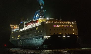 CROWN SEAWAYS, seen here in Frederikshavn last week, will be laid up in Copenhagen until at least mid-February. © Marko Stampehl