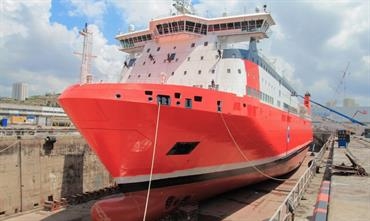 VIZZAVONA, the former EUROFERRY CORFU, being repainted at CNdM yard in Marseille© Corsica Linea