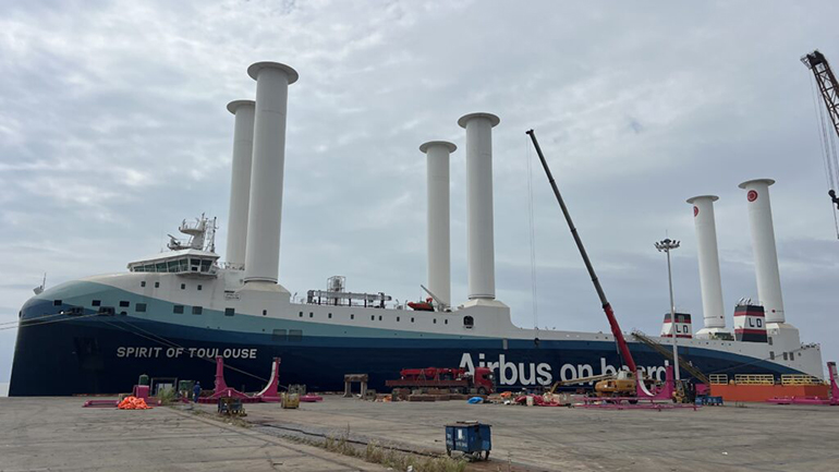 The installation of rotor sails on SPIRIT OF TOULOUSE has now been completed. © LD Lines The installation of rotor sails on SPIRIT OF TOULOUSE has now been completed. © LD Lines