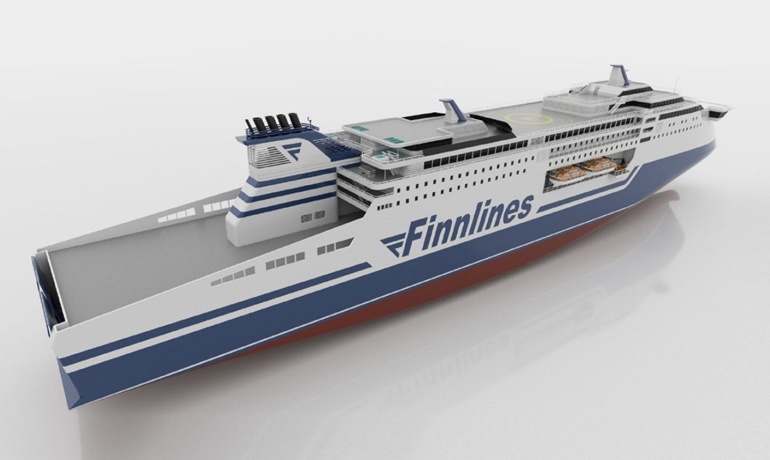 Artist's impression of the Superstar Class with jacuzzis on Deck 12 aft. © Finnlines-Grimaldi Group