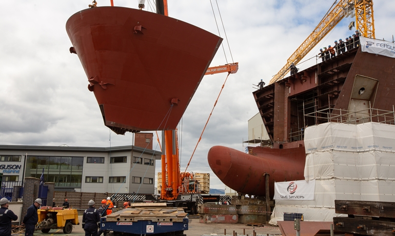 Hull 802's bow fitted © Ferguson Marine Hull 802's bow fitted © Ferguson Marine
