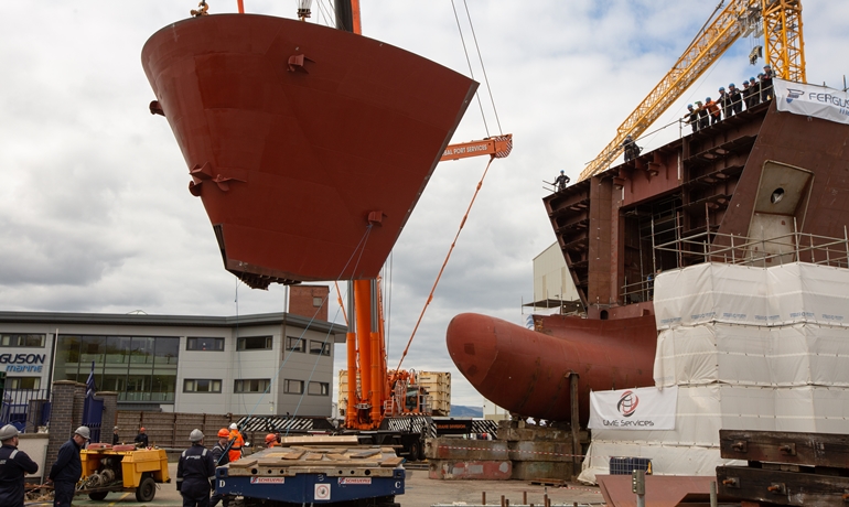 Hull 802's bow fitted © Ferguson Marine