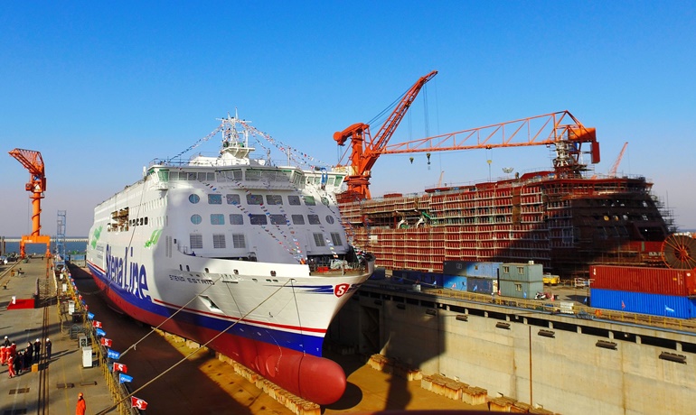 STENA ESTRID ready to be floated - yard number W0264 can be seen in the second building dock © AVIC Ship