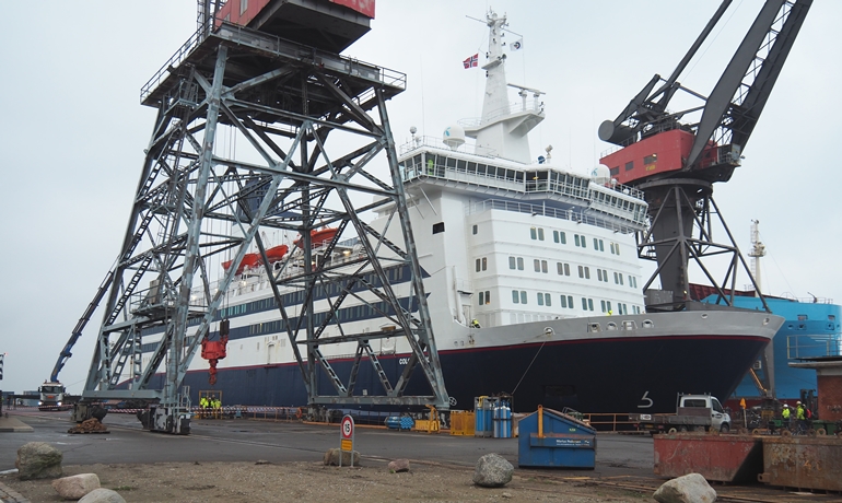 Photo of COLOR VIKING taken 1 December at Denmark's Fayard shipyard, showing the Color Line name removed from the side. COLOR CARRIER is also found at the same yard. The buyer for that is however not-yet confirmed © Peter Therkildsen