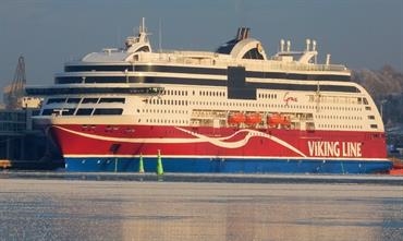 VIKING GRACE seen during her recent overhaul - note the addition of the foundation for the later installation of Norsepower's Rotor Sail abaft the funnel © Jukka Huotari