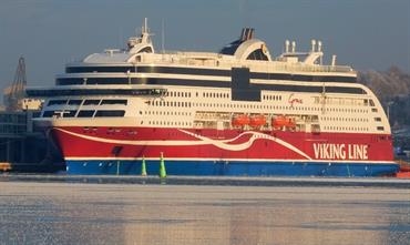 VIKING GRACE seen during her recent overhaul - note the addition of the foundation for the later installation of Norsepower's Rotor Sail abaft the funnel © Jukka Huotari VIKING GRACE seen during her recent overhaul - note the addition of the foundation for the later installation of Norsepower's Rotor Sail abaft the funnel © Jukka Huotari