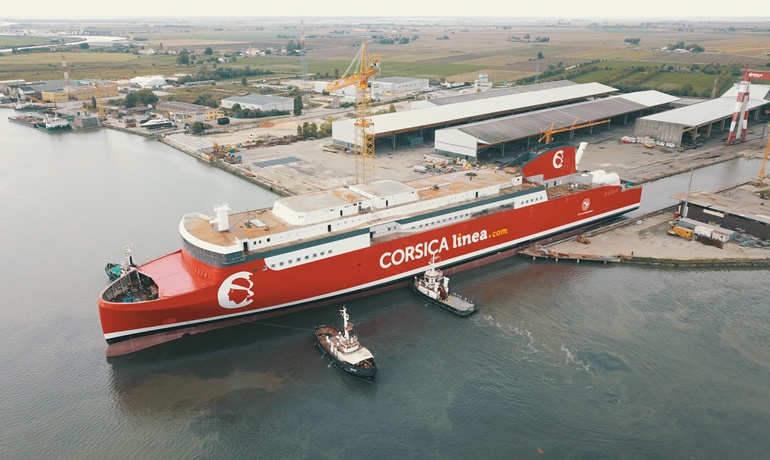 A GALEOTTA during its float out in September last year © Corsica Linea