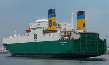 The Gdynia-Nynäshamn route was operated by chartered tonnage, VIKINGLAND being the third ship that Stena Line used on this three times weekly service. © Frank Lose The Gdynia-Nynäshamn route was operated by chartered tonnage, VIKINGLAND being the third ship that Stena Line used on this three times weekly service. © Frank Lose