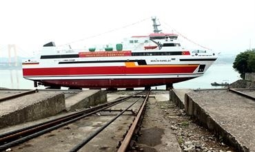 BERLIN-RAMELAU took to the water on 10 May with outfitting expected to be completed next month. © Damen Shipyards Group BERLIN-RAMELAU took to the water on 10 May with outfitting expected to be completed next month. © Damen Shipyards Group