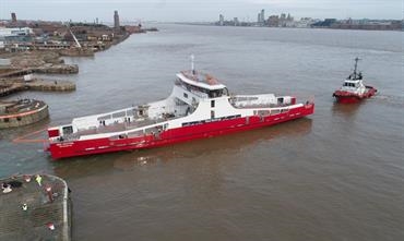 Red Funnel's dedicated freight ro-ro took to the water on 19 February © Red Funnel Red Funnel's dedicated freight ro-ro took to the water on 19 February © Red Funnel