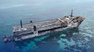 The wreck of the burnt-out ferry JUNE ASTER © The Philippine Coast Guard The wreck of the burnt-out ferry JUNE ASTER © The Philippine Coast Guard