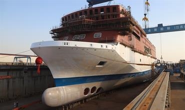 TT-Line's newbuild in the building dock. © Jinling Shipyard TT-Line's newbuild in the building dock. © Jinling Shipyard