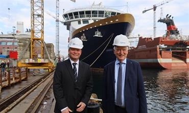 A day of joy for Bent Martini, CEO, and Per Sævik, owner of Havila Voyages © Havila Voyages A day of joy for Bent Martini, CEO, and Per Sævik, owner of Havila Voyages © Havila Voyages
